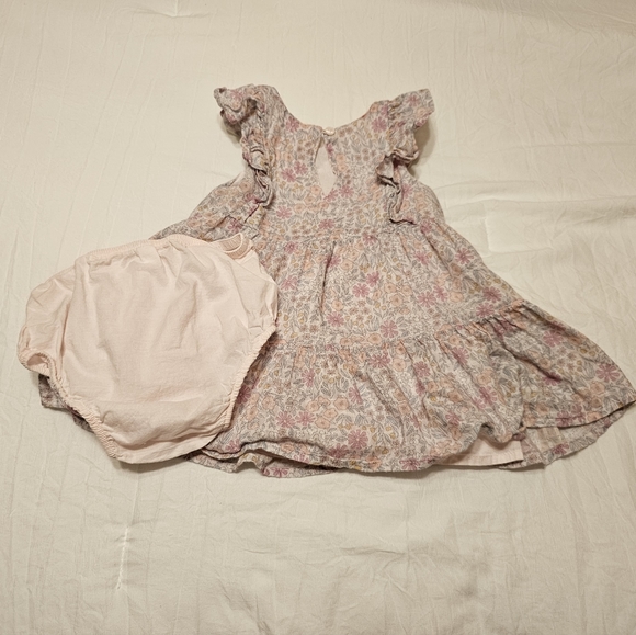 Cat & Jack Floral Light Pink Flutter Sleeve Dress with Diaper cover 18m - Picture 4 of 5